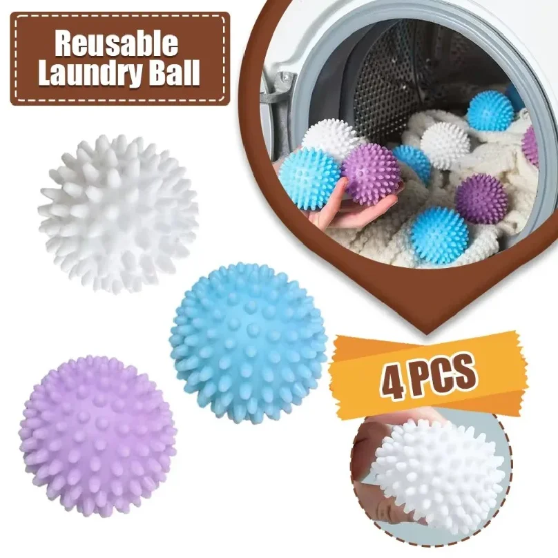 

4Pcs PVC Dryer Ball Reusable Laundry Ball Washing Machine Drying Fabric Softener Ball for Home Clothe Cleaning Tool Accessrices