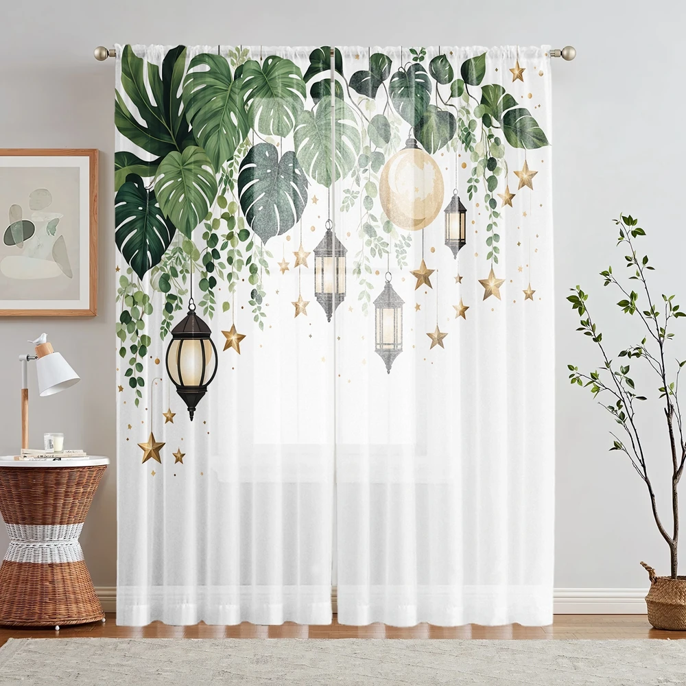 2 Pieces HD Digital Green Banana Hanging Bell Tree Printed Window Valance Home Decorating Style Decorative Living Room Bedroom R