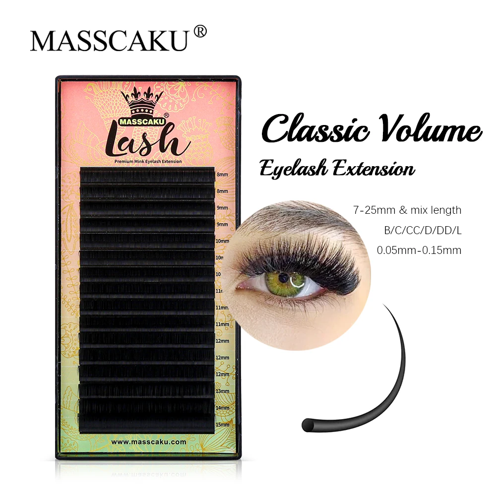 MASSCAKU Private Label Classic Volume Eyelashes Extension 8-15mm Mix Length Faux Mink Eyelashes Extensions Women Makeup