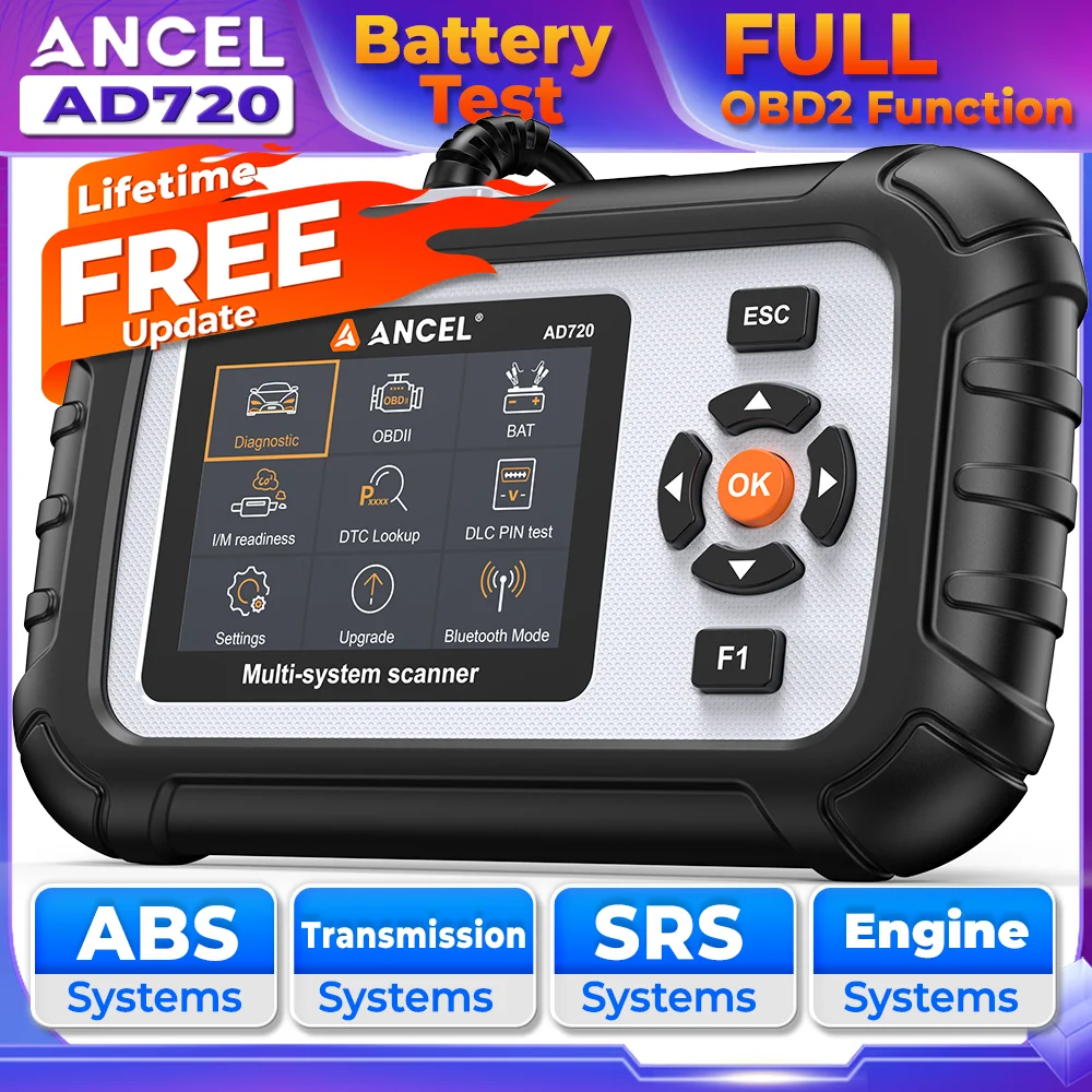 

ANCEL AD720 OBD2 сканер ABS SRS сканер передачи двигателя считыватель кодов тестер батареи сканер полный OBD2 диагностический инструмент