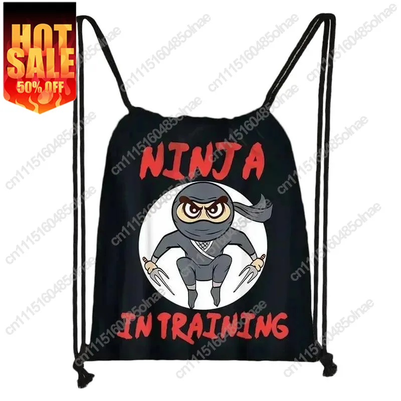 Cartoon Ninja In Training Backpack Taekwondo Karate Boys Drawstring Kids Bookbag Men Storage Bag For Travel Shoes Holder