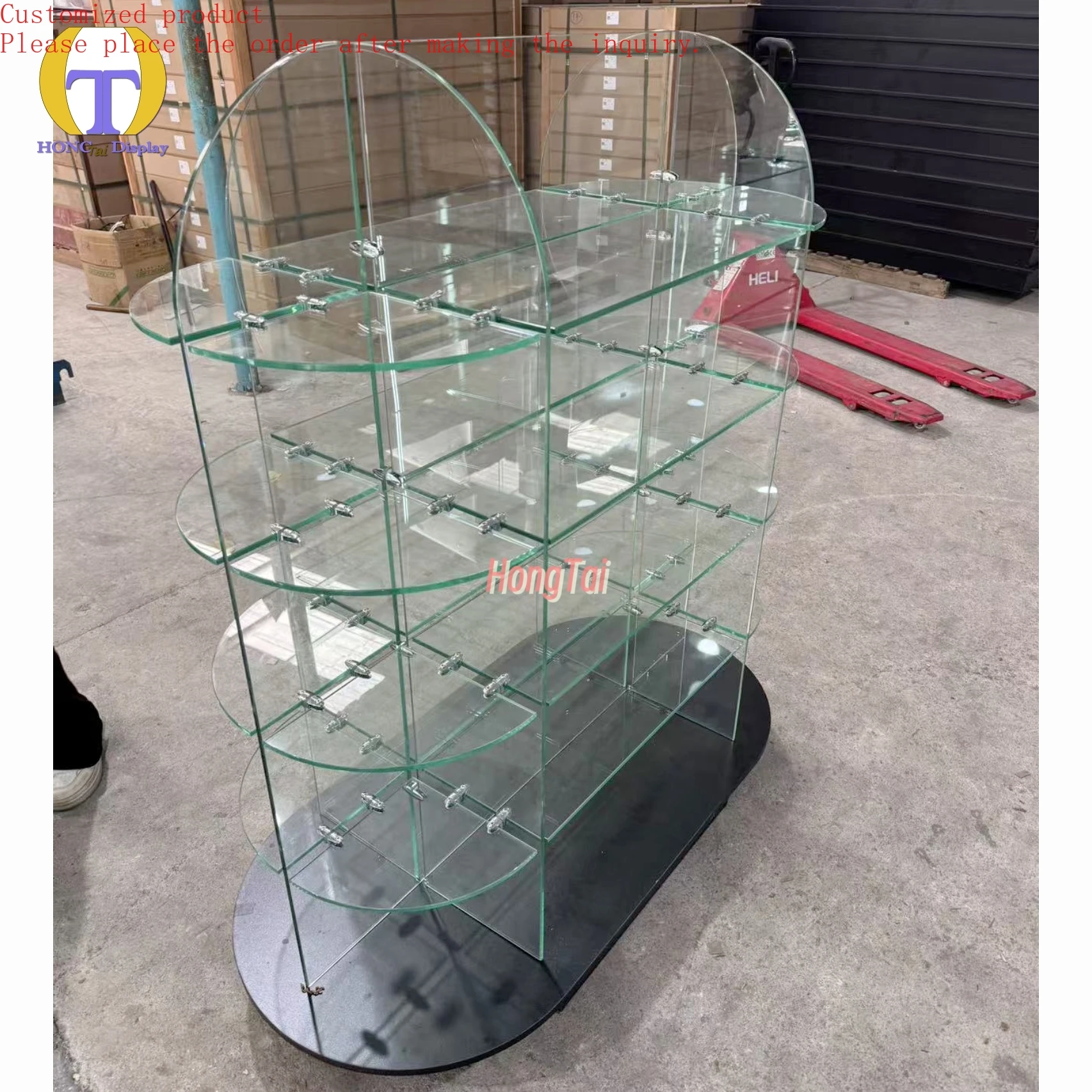 

Custom.Factory Wholesale Smoke Shop Retail Store Display Showcase Full View Round Frameless Display Case