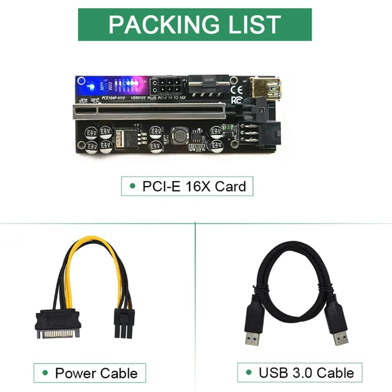 PCIE 1X To 4 Pci-Express Adapter+VER010 Plus Riser Card USB3.0 To PCI-E 1X To16x Graphics Card Extension Cable For Miner