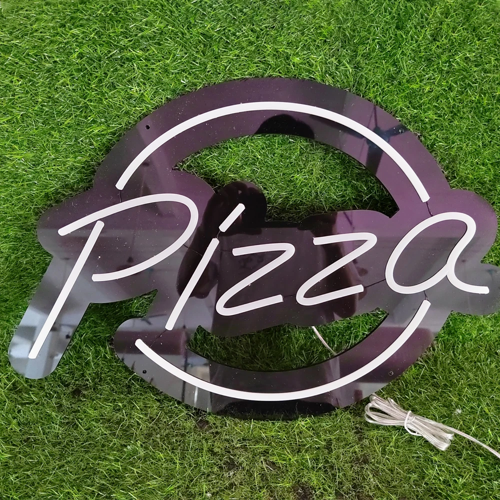 Pizza Neon Light Pizza Neon Sign Follow Black Background Custom Handmade Art Restaurant Wall Decoration Aesthetic Led Lights