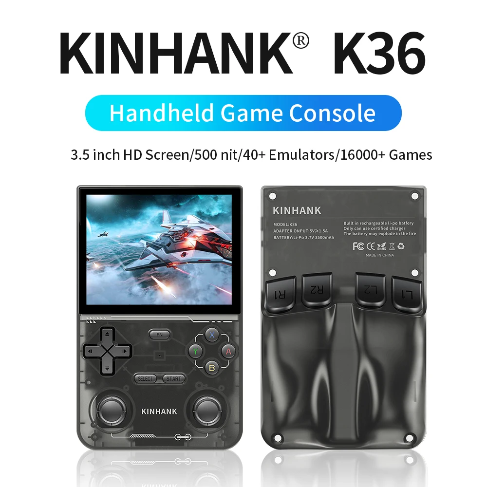 Open Source K36 Retro Handheld Video Game Console 16000 Games Emulator for PS1/PSP/DC/N64/SS 3.5 Inch IPS Screen Game Player