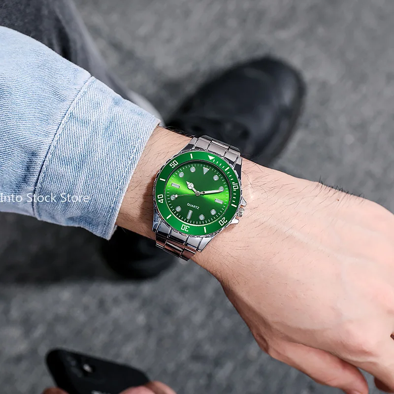 New Famous Luxury Brand Male Casual Quartz Watch Men Stainless Steel Luminous Watches Relogio Masculino Men\'s Green Wristwatch