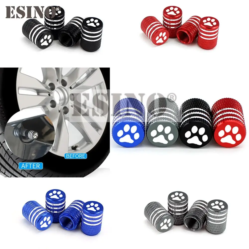 4 x Car Styling Aluminum Alloy Funny Bear Dog Footprint Tire Valve Caps Wheel Tire Valves Tyre Stem Air Caps Airtight Covers