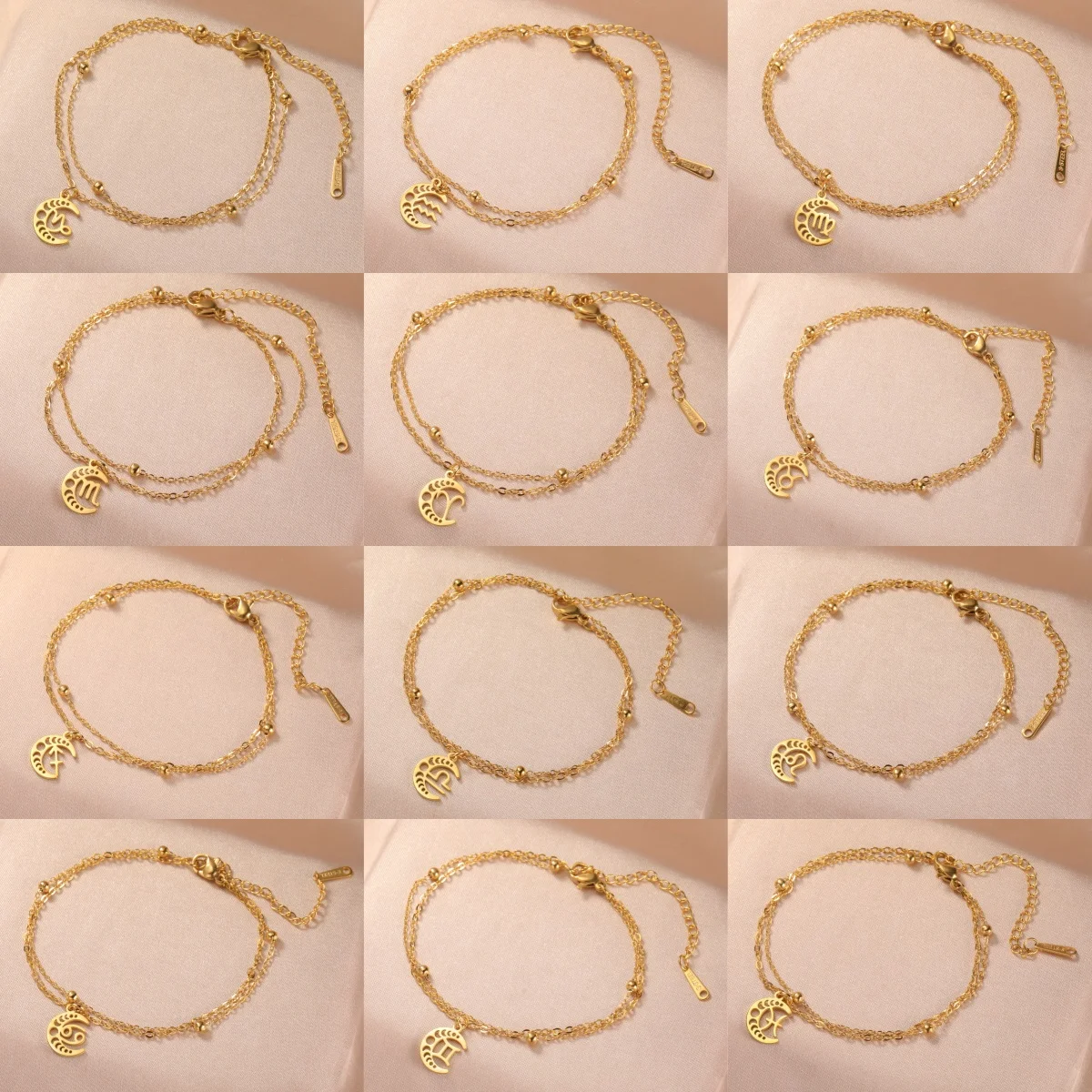 Kkjoy Hohl 12 Konstellation Phase Der Mond Armband Für Frauen Edelstahl Einstellbare Doppel Schicht Schmuck Geschenk Großhandel – Detail 6