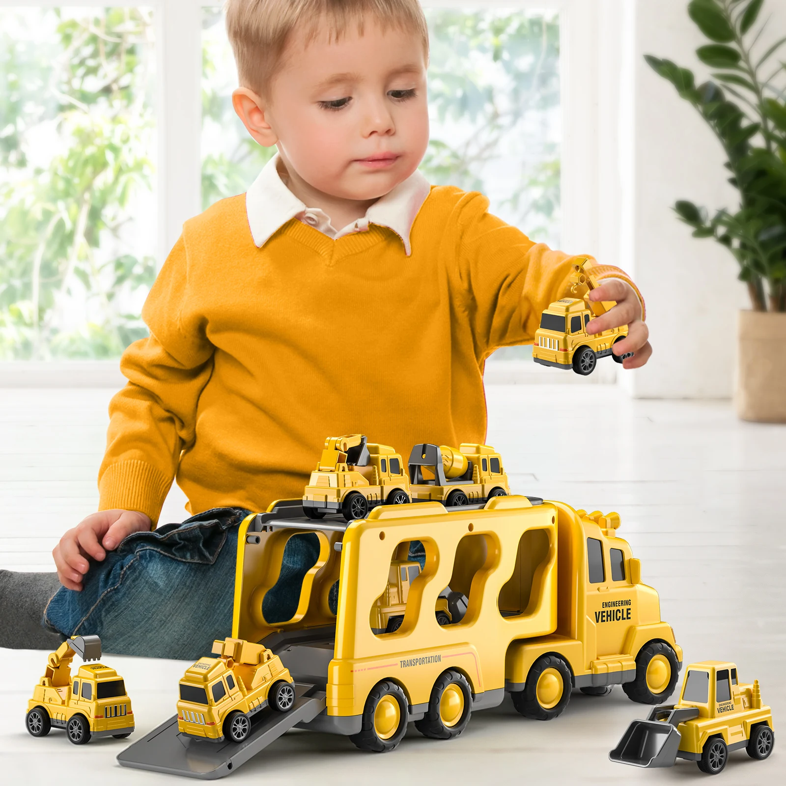 TEMI Diecast Carrier Truck Toys Cars Engineering  Vehicles  Excavator Bulldozer Truck Model Sets Kids Educational Boys For Toys