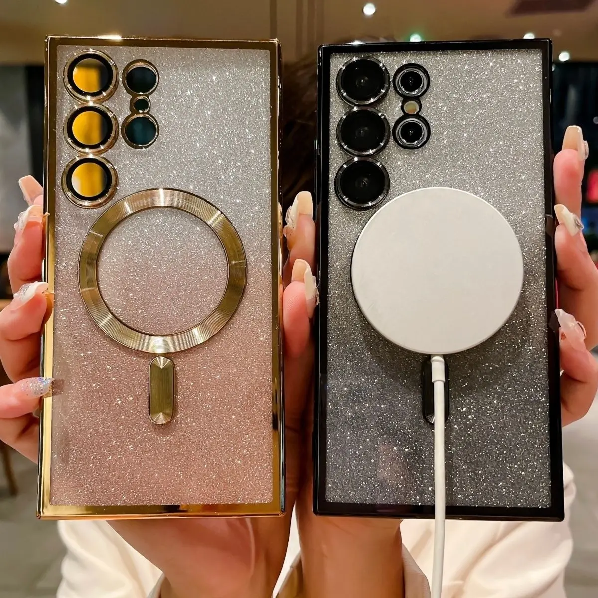 Luxury Plating Glitter Magnetic For Magsafe Case For Samsung Galaxy S21 FE S22 S23 S24 Ultra Phone Cases Wireless Charging Cover image 2