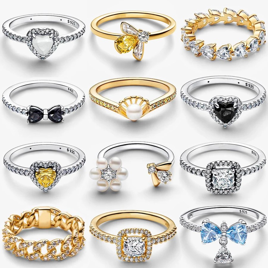 

2026 New 925 Silver Purple Plant Flower Noble Princess Crown Heart Bee Specimen Ring Festival Exquisite DIY Charm Jewelry Gift