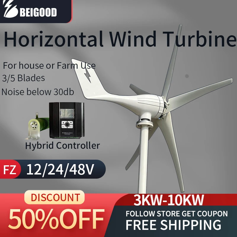 Horizontal Axis Wind Turbine Generator Homeuse Free Energy Efficiency 3000W New Energy Windmill 12V24V48V Electricity Generation