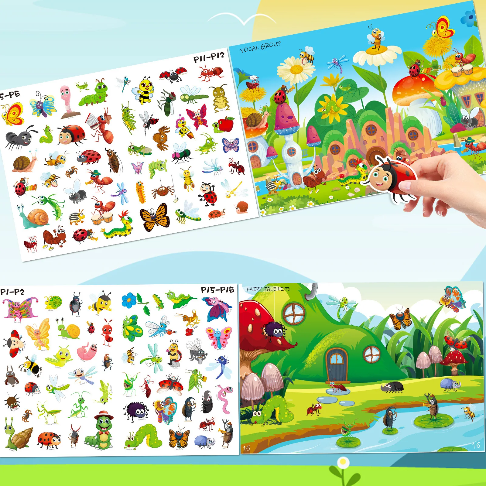 Insects Theme Sticker Book Children Enlightenment Literacy Quiet Book Cross-border Concentration Training Educational Toys Book