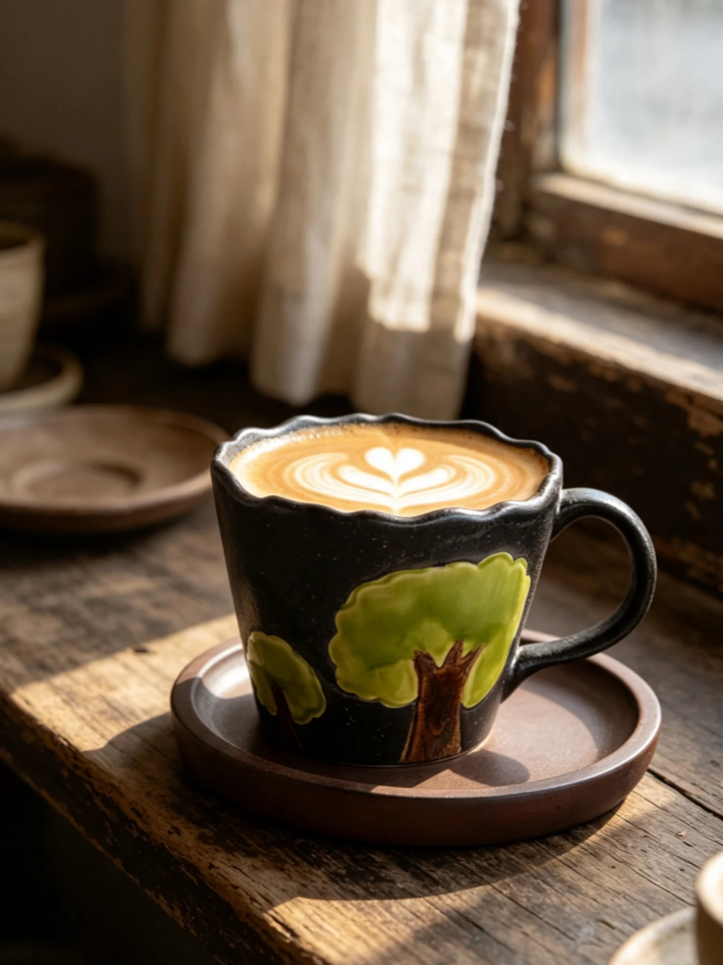 High Aesthetic Design Hand-Painted Forest Black Ceramic Coffee Cup Underglaze Mark Cup Durable Heat Retention for Coffee Lovers