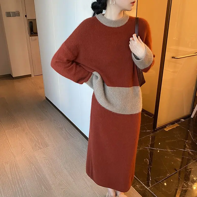 Autumn Winter Temperament Celebrity Xiaoxiangfeng Professional Fashion Sweater High Waist Half Skirt Two Piece For Women