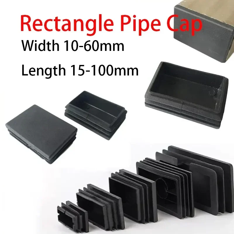 Black Pe Plastic Square Tube Pipe Plug Rectangle Blanking End Caps Inserts Bung Table Chair Feet Pad Inserts For Steel Tube Pipe