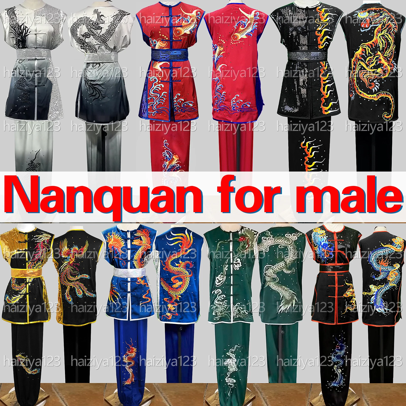 

Embroidered Wushu uniform Kungfu clothes Martial arts suit Nanquan outfit Competition garment Race attire men boy kids adults