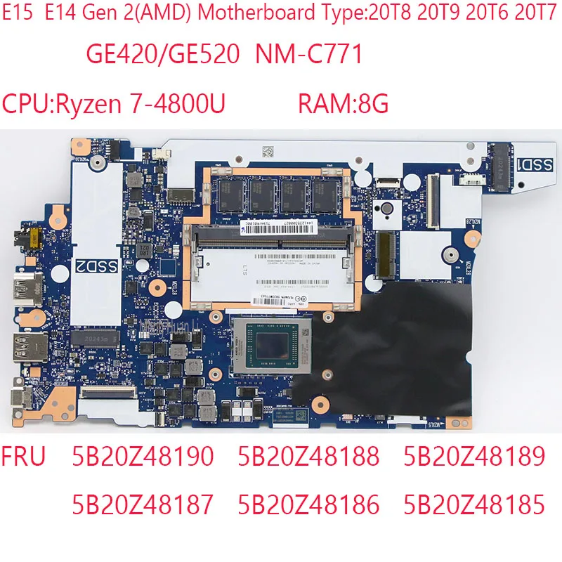 

Материнская плата E15 NM-C771 5B20Z48190 5B20Z48188 5B20Z48187 5B20Z48186 для Thinkpad E15 E14 материнская плата 20T8 20T9 20T6 20T7 4800U8G