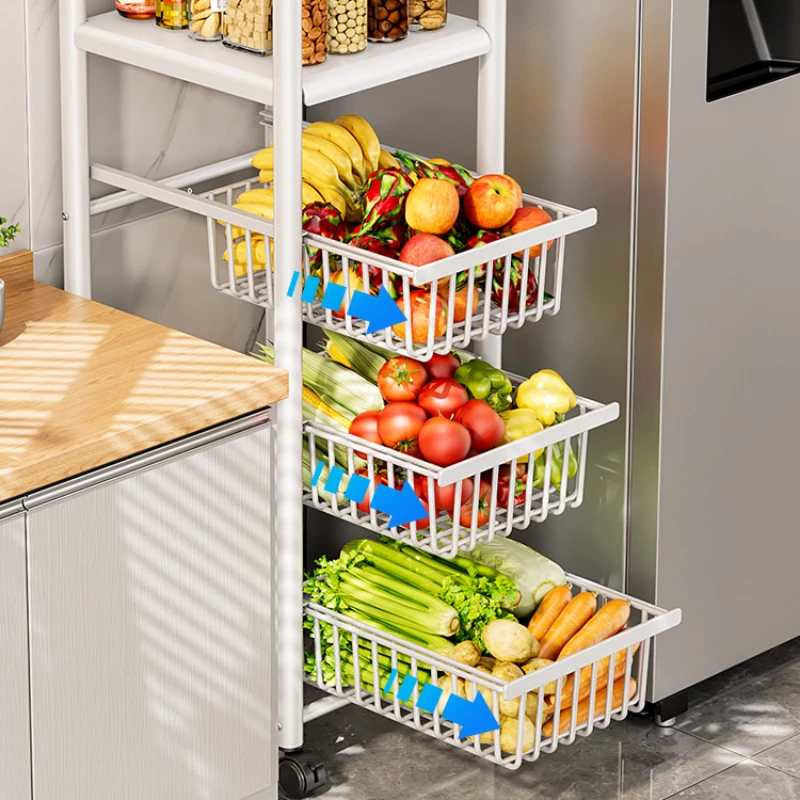 Kitchen crevice storage refrigerator side narrow seam floor fruit and vegetable storage pot multi-layer drawer basket