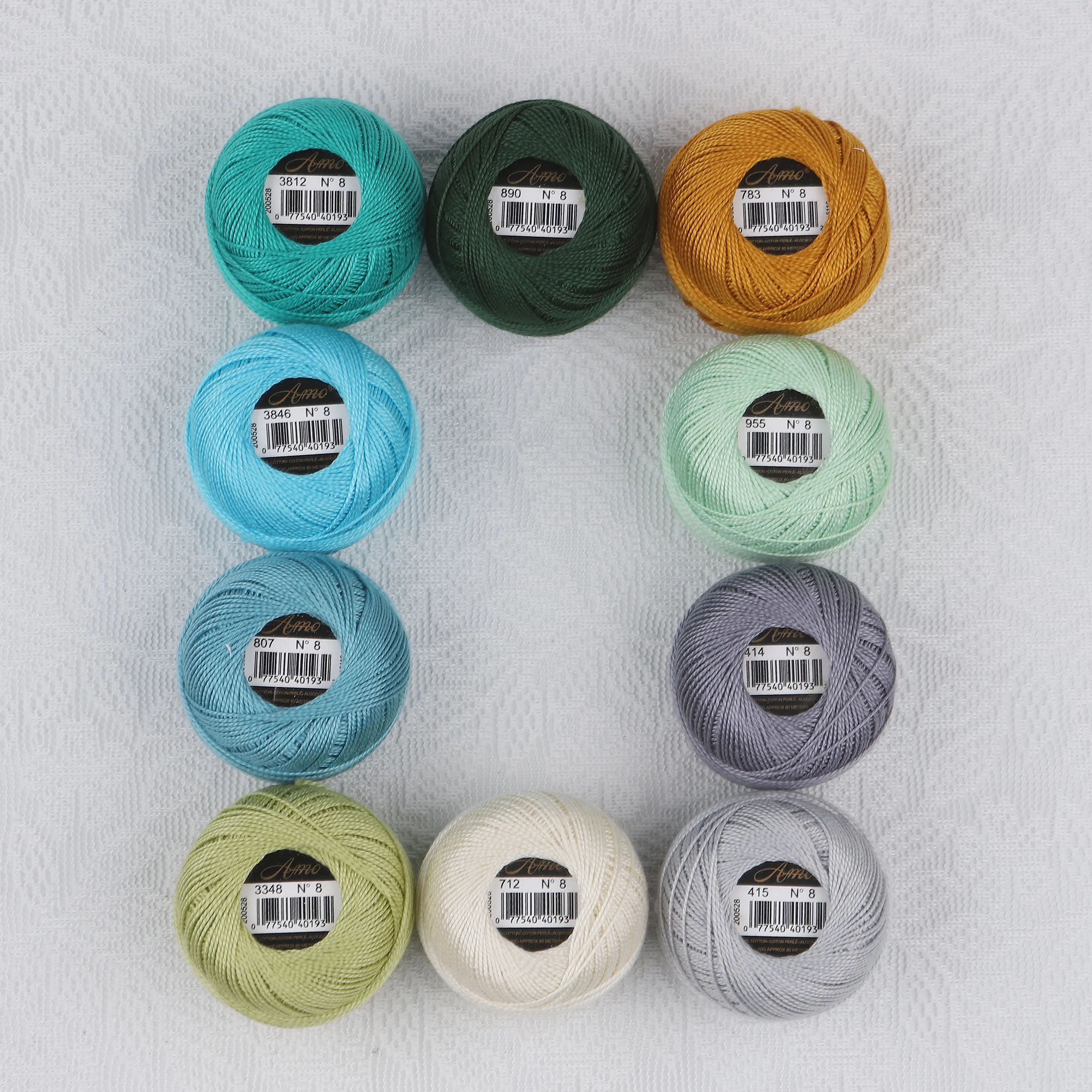 10 Colors Set Size 8 Double Mercerized Egyptian Long Fiber Cotton Pearl Thread For Crochet Embroidery 10 Grams(80M) Per Ball