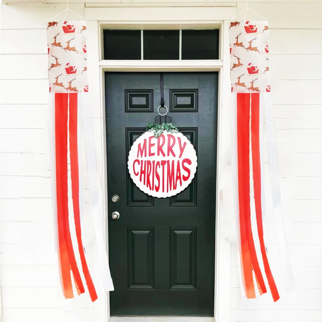 Merry Christmas Reindeer Santa Outdoor Windsock, Polyester material, Christmas Party Garden Celebration Garden Wind spinner D - view 2
