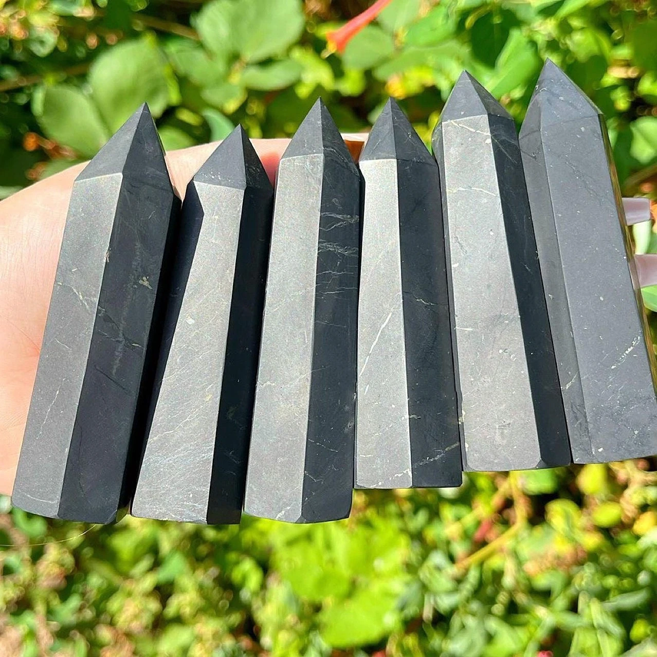 1pc Natural Shungite Tower - Black Synthetic Gemstone Point, Hexagonal Column for Reiki Balance & Meditation, Casual Style view 5