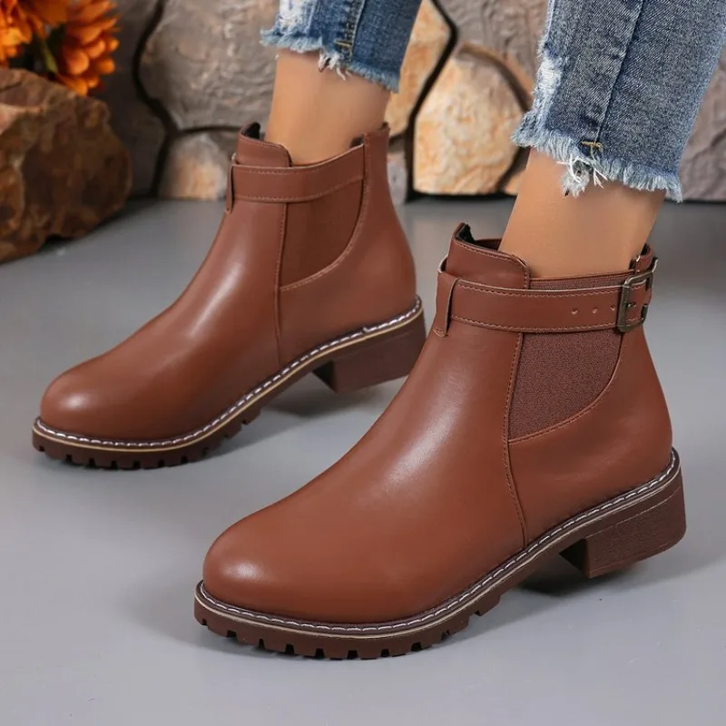 2024 New Elegant Women's Boots Fashion Retro Thick Bottom Women's Autumn Round Head Fashion Boots