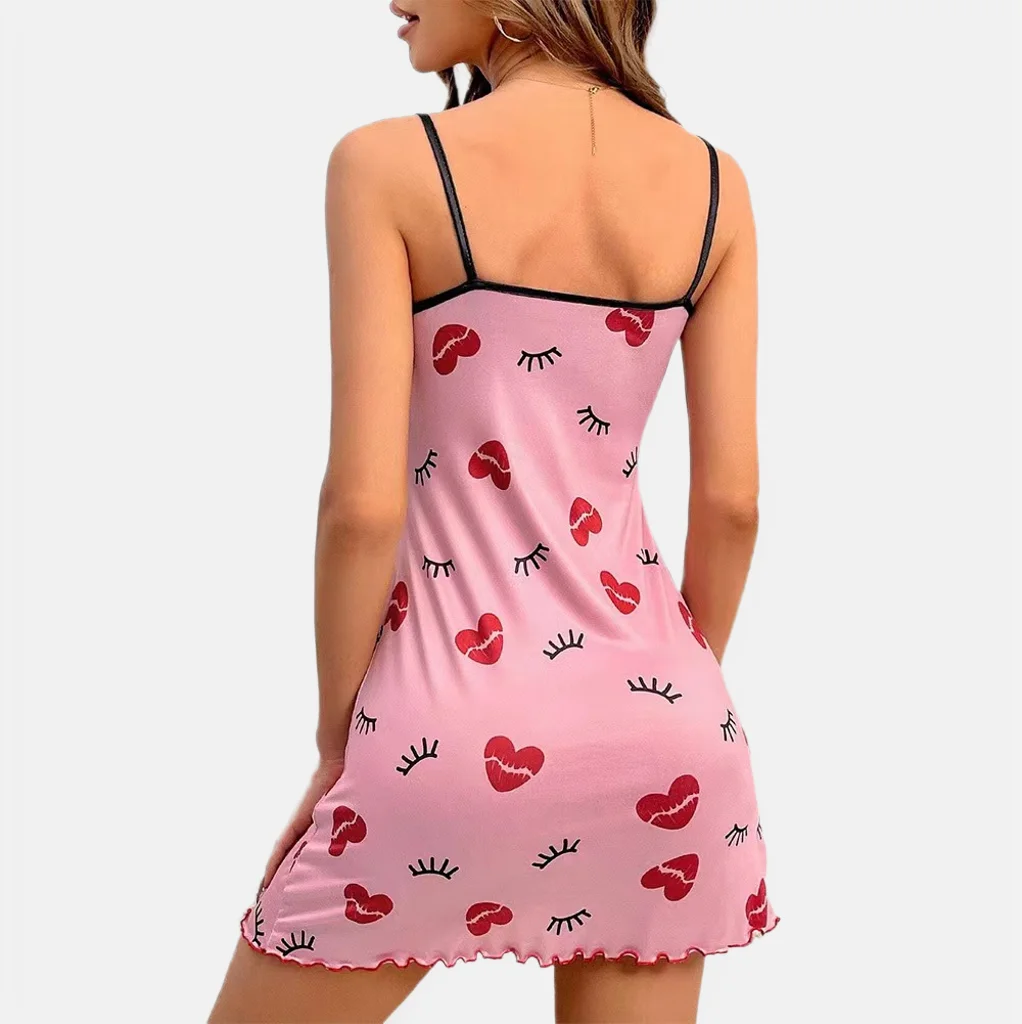 Women Pajamas Nightgowns Nightdress Slip Skirt S M L Love Printing Comfortable Ventilate Casual Fashion Summer