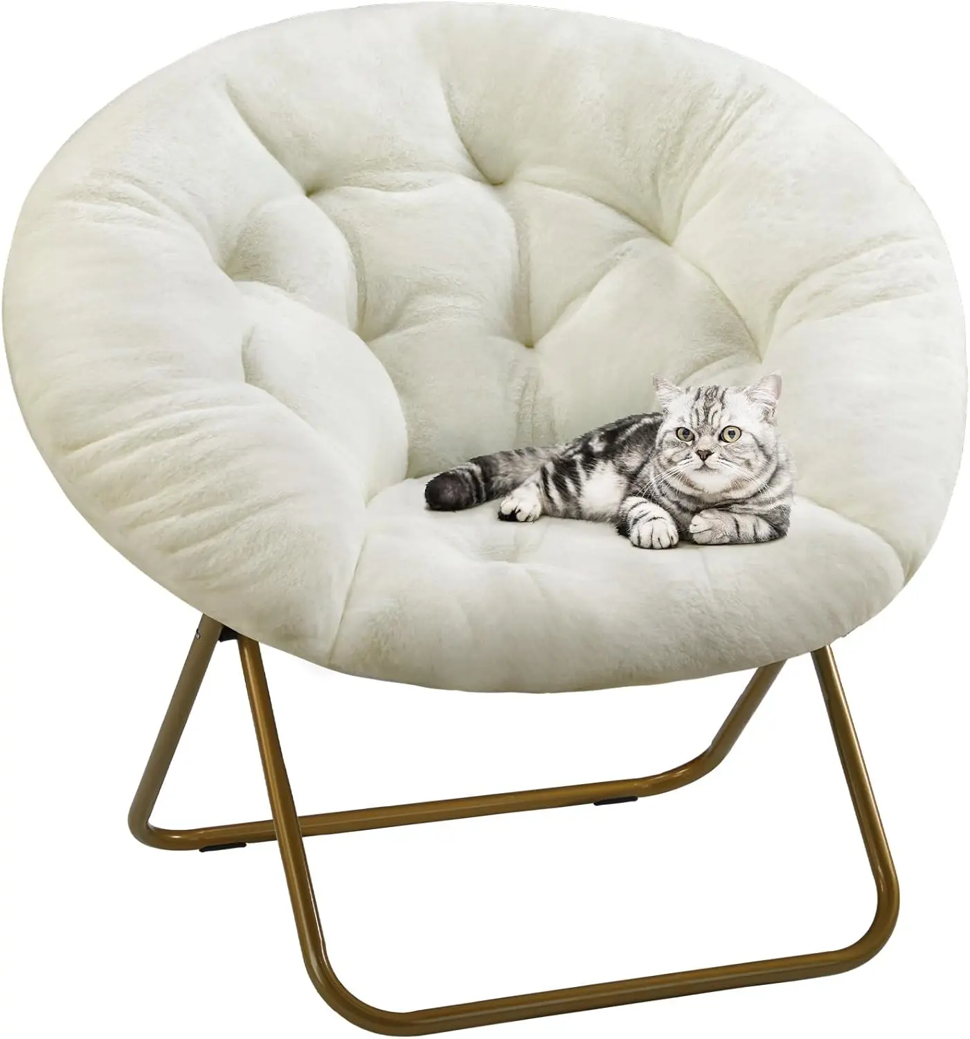 

Comfy Saucer Chairs Cozy Faux Fur Soft Lounge Foldable Seating for Kids & Adults, Thick Padded, Metal Frame, White