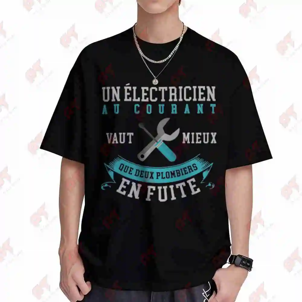 Electrician Plumber Humor French Plumbing Slogan Short Sleeve Tee 100% Cotton T-Shirt