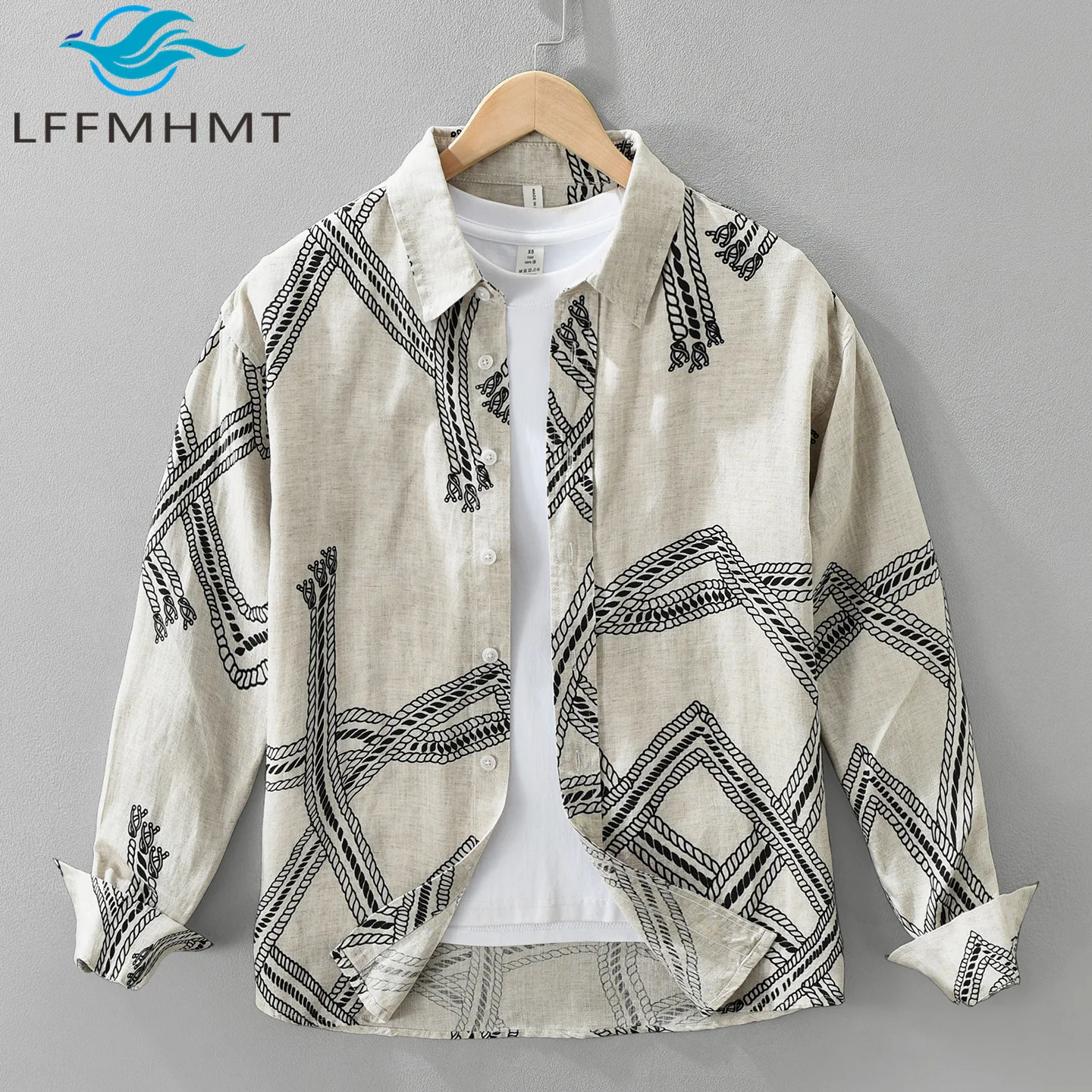 Men's 100% Linen Print Shirt Premium Quality Old Money Style Long Sleeve Loose Artistic Casual Trendy Tops Spring Autumn Trendy