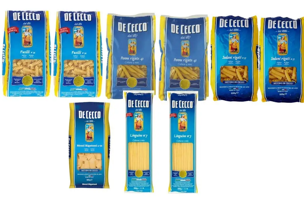 DE CECCO BOX ABSORTIMENT PASTE DE TREILLE DUR 4,5 KG-FUSILLES, LINGUINS, PENDES RIGATO, MÉRIANS RIGATON, SEDANS RIGATE