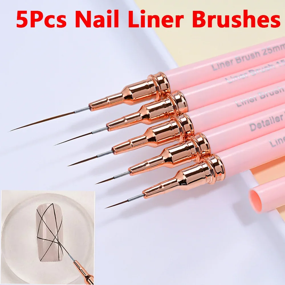 

5 шт./компл., розовые кисти для французского лайнера для дизайна ногтей, 7/9/11/15/25 мм, удлиненная полоска, УФ-гель, ручка для рисования, профессиональный инструмент для маникюра с краской