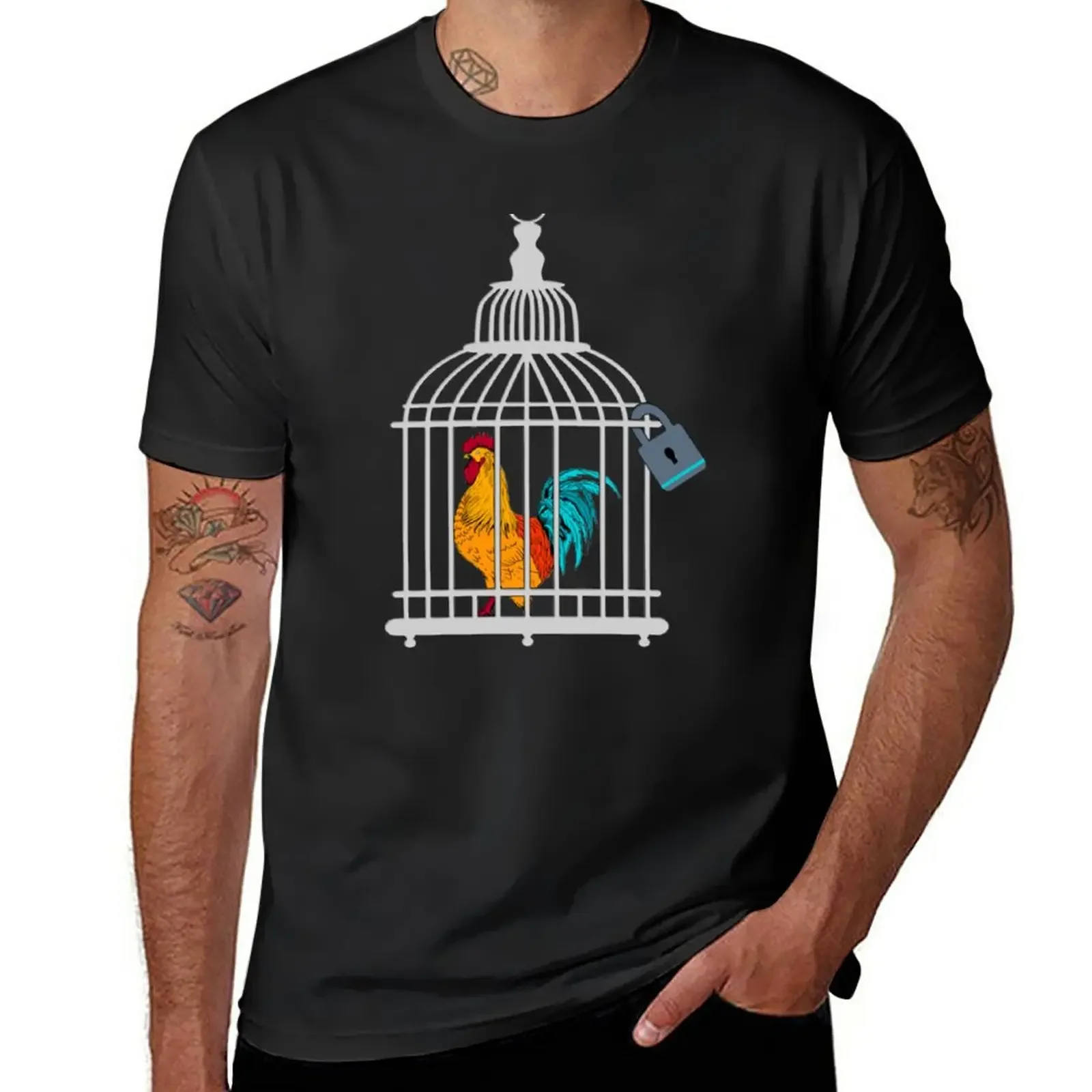 New Rooster Cock Male Chastity Cage Fetish T-Shirt black t shirt man clothes summer tops vintage t shirt T-shirt men