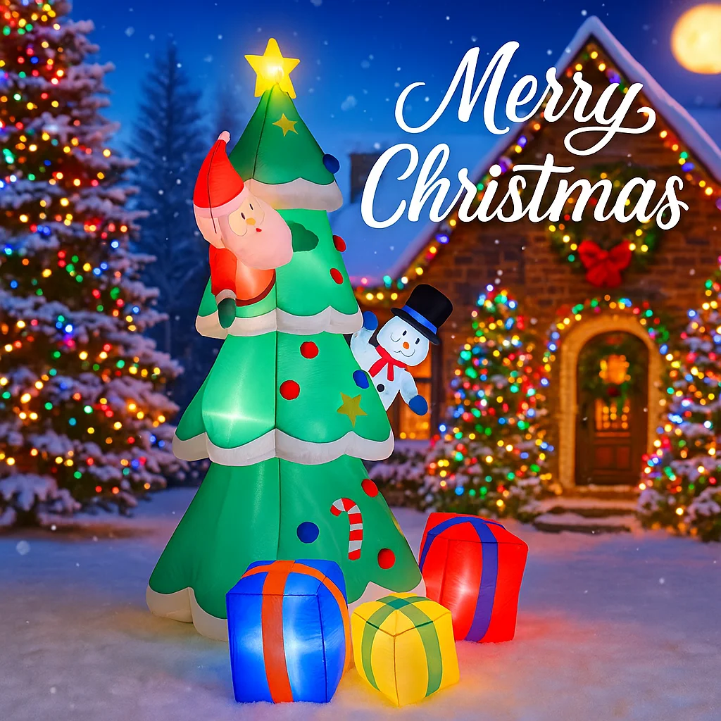 7.8FT Christmas Tree Santa Claus Snowman Inflatable Christmas Decorations Xmas Ornaments Lights Yard Outdoor Holiday Decor Toy