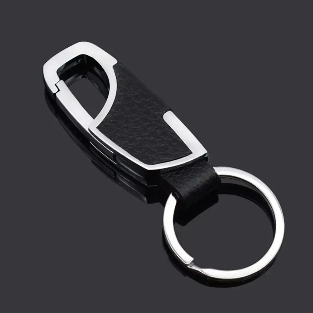 Llavero de coche de acero inoxidable con empalme de cuero personalizado, hebilla de cadena, llavero de motocicleta, accesorios para regalo de hombre