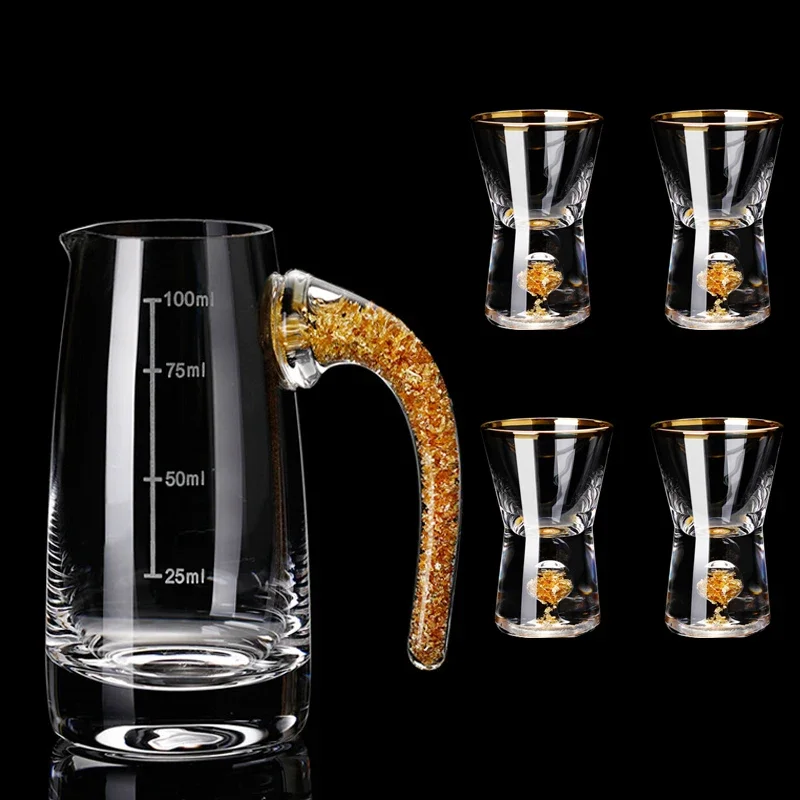 High-End Sake Vodka Wine Set Spirit Glass Cup 100ml Hip Flask Gold Foil Crystal Glass Household Decanter Hip Flask Gift