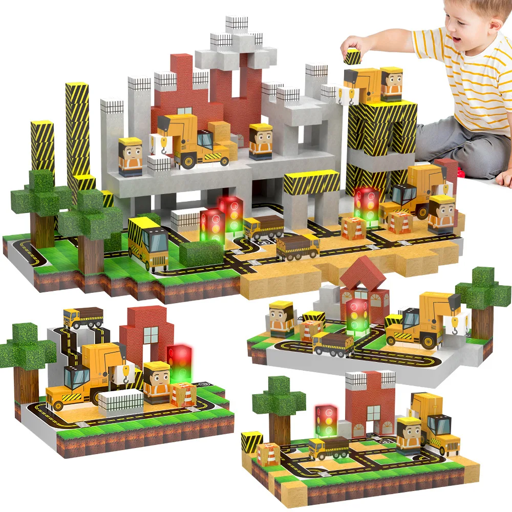 Ensemble de 138 blocs magnétiques, jouets de Construction pour enfants, modèles d'ingénierie de Construction pour garçons et filles, Cubes sensoriels STEM Montessori, cadeaux