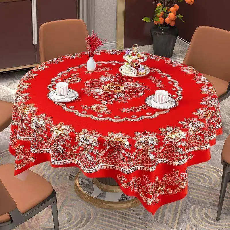 

Waterproof Oil-resistant round Tablecloth PVC Pad Home Use Red Large round Tablecloth Easy Cleaning Heat-resistant Dining Tab...