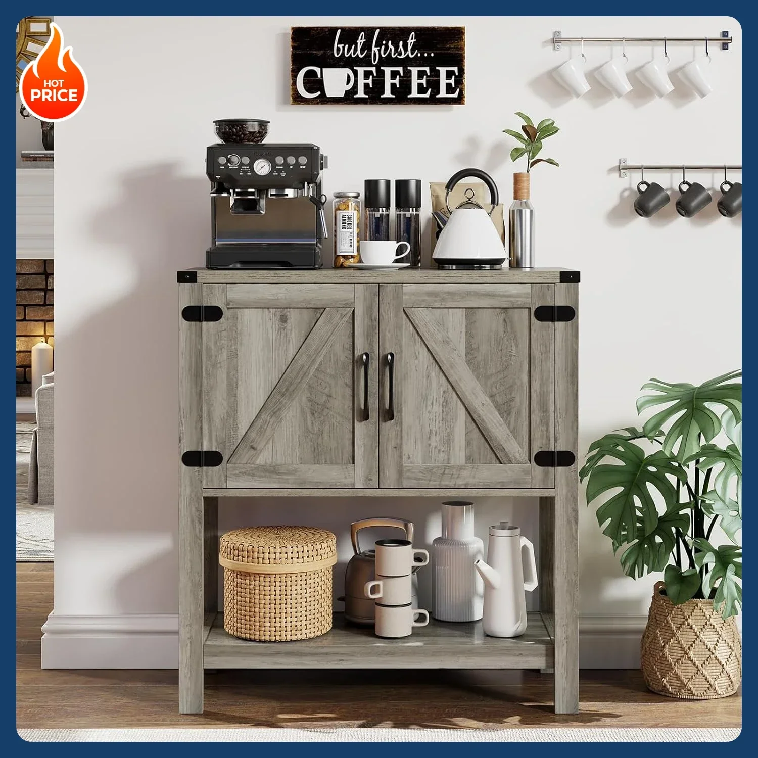

[Discounted Price!]Console Table with 2-Door Cabinet Coffee Bar Cabinet Sofa Table,Entryway Table with Storage, Farmhouse Buffet