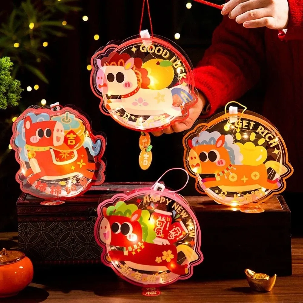

Cartoon Pony Pattern Lantern Glowing DIY Material Bag Spring Festival Lantern Handmade Portable Horse Lantern Spring Festival