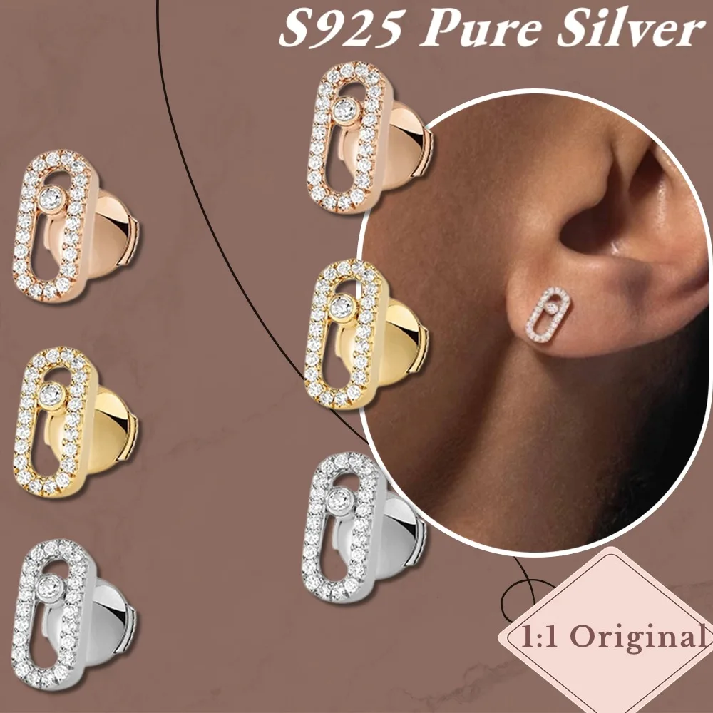 Elegant original MOVE UNO White Gold Diamond Earrings Sterling Silver 925 Luxury woman Jewelry Accessories