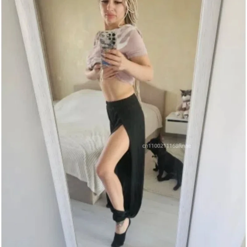 Новые балетные брюки для женщин, леггинсы для йоги-шаровары в стиле хиппи с высоким разрезом, женские групповые танцевальные костюмы