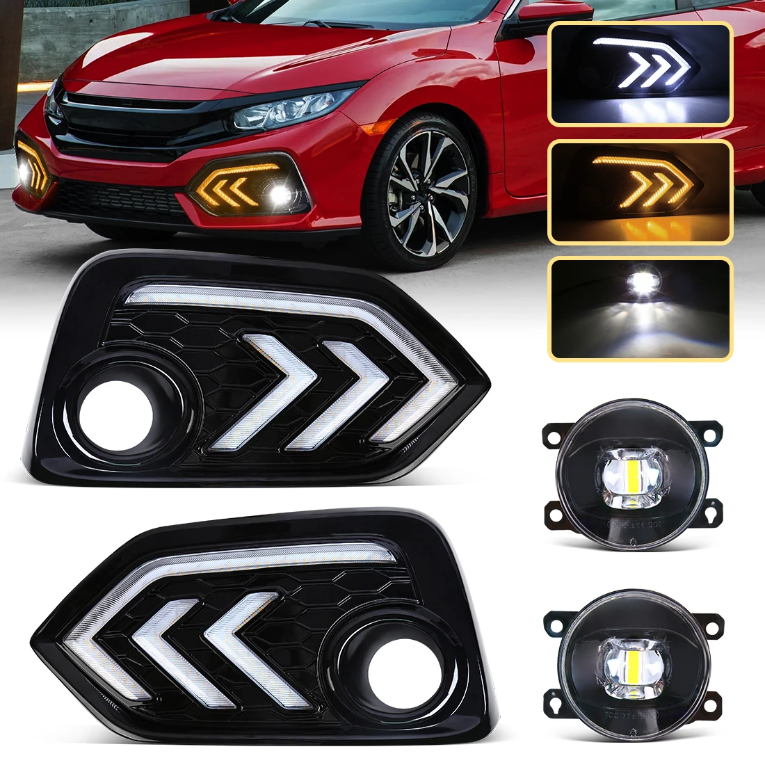 

Для Toyota Civic 2016-2021 светодиодные дневные ходовые огни DRL дневного света янтарный указатель поворота светодиодные противотуманные фары автомобильные аксессуары 2 цвета