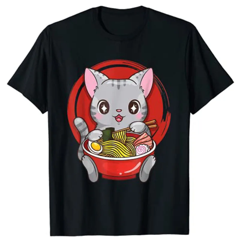 

Official Teenager Ramen Cat Anime Kawaii Neko Japanese Girls T-Shirt Harajuku Clothes