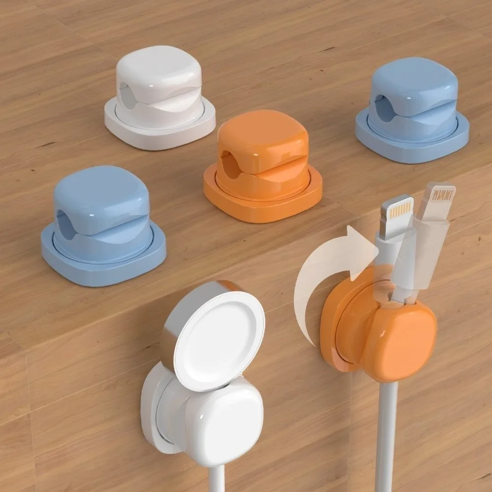 6pcs Adhesive Desktop Cable Organizer Adjustable Rotatable Under Desk Wire Holder Wall Mount Anti-Slip Cord Cable Organizer