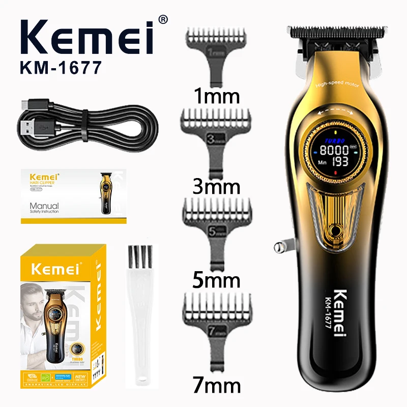 KEMEI Professional Men Women's Gift Barber Shears Electric Barber Shears High Speed Motor LCD Screen USB Charging KM-1677