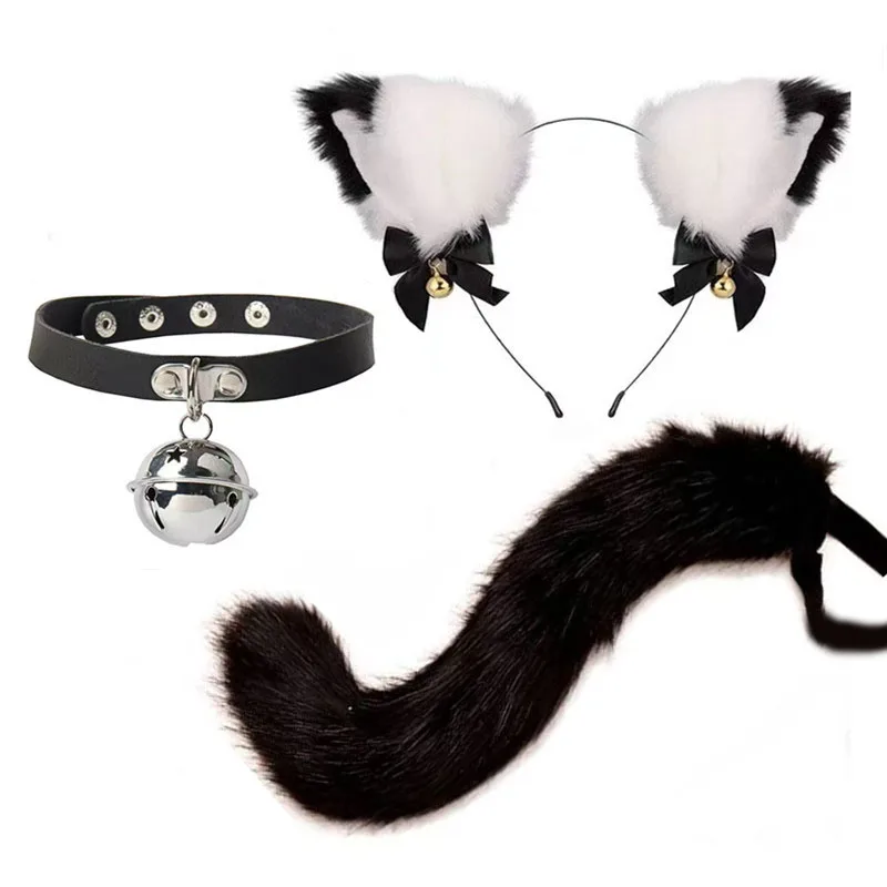 Handgefertigte Katzenohren-Glocken-Stirnband- und Schwanz-Accessoire-Sets, schwarz, pelzig, für Halloween, Cosplay, Party, Tanz, Performance, Bekleidung, Kostüm-Requisiten – Detail 18