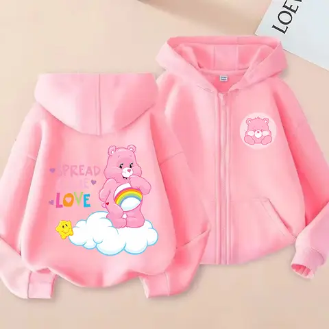 Caring Bears Jacket Girls Boys Thin Zipper Coat Children Hooded Tops Clothes Long Sleeve Costume Casual Cartoon Figure Jackets