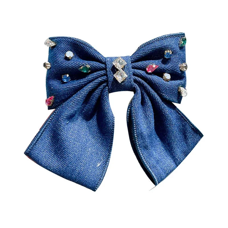 Korean Fabric Bow Hairpins Rhinestone Crystal Hair Clips for Women Spring Clip Ponytail Hair Bows Clip Headwear Hair Accessories